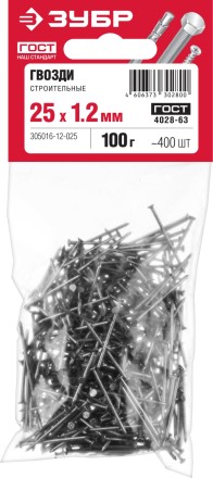 ЗУБР ГОСТ 4028-63, 25 x 1.2 мм, 100 г, строительные гвозди (305016-12-025) купить в Уфе