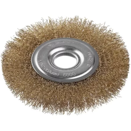 ЗУБР &quot;ПРОФЕССИОНАЛ&quot;. Щетка дисковая для УШМ, витая стальная латунированная проволока 0,3мм, 125х22мм 35187-125_z01 купить в Уфе