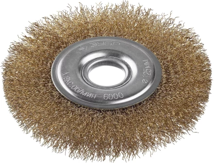 ЗУБР &quot;ПРОФЕССИОНАЛ&quot;. Щетка дисковая для УШМ, витая стальная латунированная проволока 0,3мм, 125х22мм 35187-125_z01 купить в Уфе
