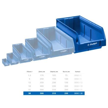 ЗУБР ЛСК-38, 38 л, 500 х 310 х 250 мм, складской лоток, Профессионал (38061-38) купить в Уфе