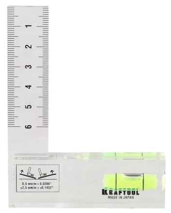 Угольник-уровень KRAFTOOL &quot;PRO&quot; &quot;CRYSTAL&quot;, 1 ампула, шкала 60мм 1-34867 купить в Уфе