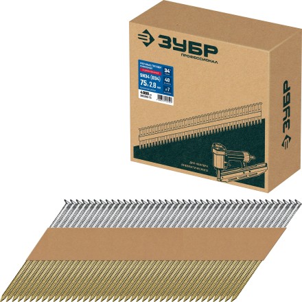 ЗУБР SN34 (D34) 75 х 2.8 мм, реечные гвозди рифленые оцинкованные, 4000 шт (305399-75) купить в Уфе