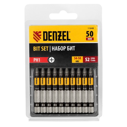 Бита PH1х50, сталь S2, цилиндр., 10 шт. Е 6,3 Denzel 11648 купить в Уфе