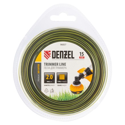 Леска для триммера двухкомпонентная квадратная, 2,0мм х 15м, блистер SkyCutter Denzel 96837 купить в Уфе