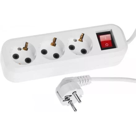 Удлинитель СИБИН электрический, ПВС сечение 0,75кв мм, 3 гнезда, макс мощн 2200Вт, 5м, заземление, выключатель 55036-5 купить в Уфе