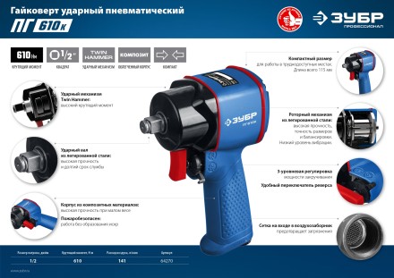 Ударный пневмогайковерт ПГ-610к 64270 серия ПРОФЕССИОНАЛ купить в Уфе