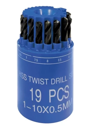 Набор сверл по металлу 1-10 мм (через 0,5 мм) HSS 19 шт в стакане цилиндрический хвостовик SPARTA 723505 купить в Уфе
