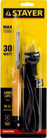 Паяльник MAXTerm с деревянной рукояткой, жало- конус, STAYER 55310-30, 30 Вт 55310-30 купить в Уфе