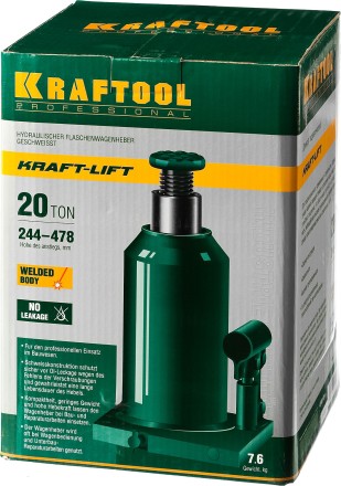 Домкрат гидравлический бутылочный &quot;Kraft-Lift&quot;, сварной, 20т, 244-478мм, KRAFTOOL 43462-20 43462-20_z01 купить в Уфе