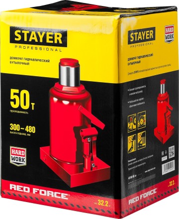 Домкрат гидравлический бутылочный &quot;RED FORCE&quot;, 50т, 300-480 мм, STAYER 43160-50 43160-50_z01 купить в Уфе