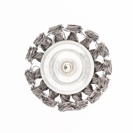 Щетка для дрели 75 мм плоская со шпилькой 6мм крученая металлическая проволока 0,5 мм Сибртех 744307 купить в Уфе