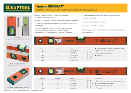 Уровень KRAFTOOL "KRAFT-MAX" магнитный, особо усилен, 2 ампулы, 2 фрезерованные базовые поверхности, 40см 34575-040 купить в Уфе