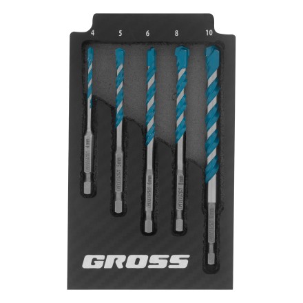 Набор сверл универсальных Gross 706017, Multipurpose PRO, 6-гр. хвостовик, 4-10мм, 5шт купить в Уфе