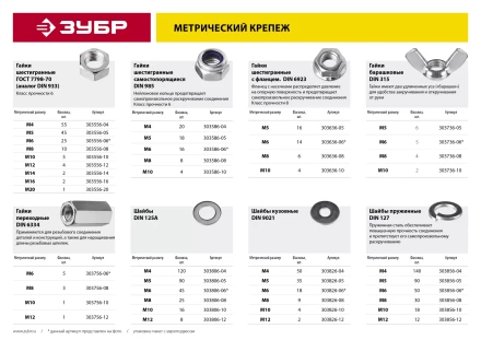 Гайка ГОСТ 5927-70, M6, 25 шт, кл. пр. 6, оцинкованная, ЗУБР 303556-06 купить в Уфе