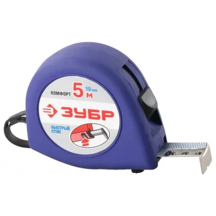 Рулетка ЗУБР "СТАНДАРТ", корпус с резиновым напылением, 5м/19мм 34016-5 купить в Уфе