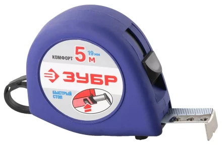 Рулетка ЗУБР "СТАНДАРТ", корпус с резиновым напылением, 5м/19мм 34016-5 купить в Уфе