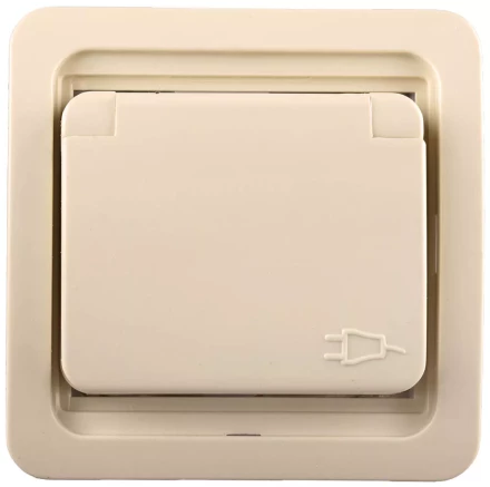 Розетка СВЕТОЗАР &quot;ГАММА&quot; одинарная с крышкой, с заземлением, цвет бежевый,16А/~250В SV-54110-B купить в Уфе