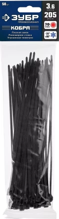 Кабельные стяжки черные КОБРА с плоским замком нейлоновые пакет серия ПРОФЕССИОНАЛ купить в Уфе