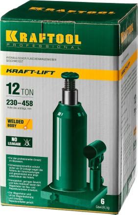 Домкрат гидравлический бутылочный &quot;Kraft-Lift&quot;, сварной, 12т, 230-458мм, KRAFTOOL 43462-12 43462-12_z01 купить в Уфе
