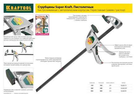 Струбцина KRAFTOOL, рычажная, быстрозажимная, тип &quot;F&quot;, 75х200 мм 32019-75-200 купить в Уфе