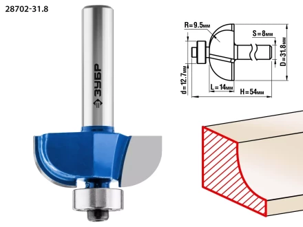 ЗУБР 31.8 x 14 мм, радиус 9.5 мм, фреза кромочная калевочная №2, Профессионал (28702-31.8) купить в Уфе