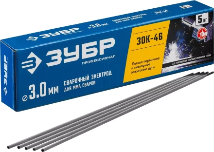 ЗУБР Д 3.0 х 350 мм, 5 кг в коробке, ЗОК-46 рутил-целлюлозный, электрод сварочный, Профессионал (40035-3.0) купить в Уфе