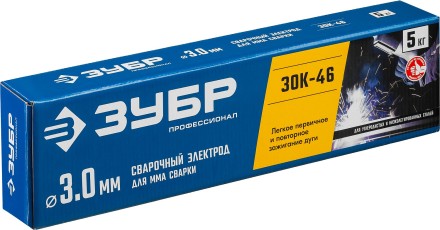 ЗУБР Д 3.0 х 350 мм, 5 кг в коробке, ЗОК-46 рутил-целлюлозный, электрод сварочный, Профессионал (40035-3.0) купить в Уфе
