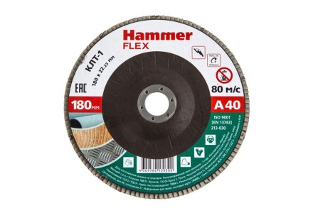 Круг Лепестковый Торцевой (КЛТ) HAMMER КЛТ 1 Ф180х22 Р40 213-030 купить в Уфе