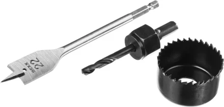 Набор для врезки замков DEXX: Коронка-чашка d=54мм, сверло перовое d=22мм, центрирующее сверло d=6мм 2949-54-H3 купить в Уфе