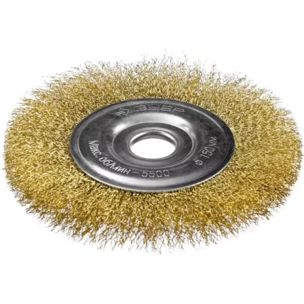 ЗУБР &quot;ПРОФЕССИОНАЛ&quot;. Щетка дисковая для УШМ, витая стальная латунированная проволока 0,3мм, 150х22мм 35187-150_z01 купить в Уфе