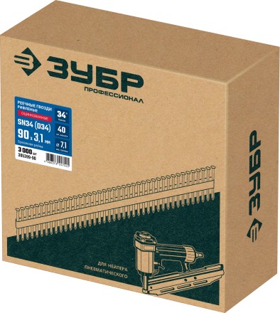 ЗУБР SN34 (D34) 90 х 3.1 мм, реечные гвозди рифленые оцинкованные, 3000 шт (305399-90) купить в Уфе
