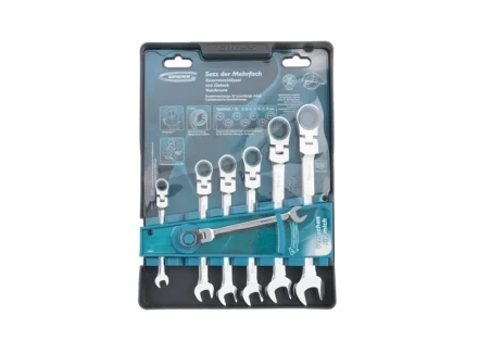 Набор ключей комбинированных с трещоткой, 8 - 19 мм, 7шт., шарнирные, CrV GROSS 14891 купить в Уфе