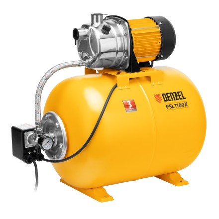 Насосная станция Denzel 97311, PSL1100X, 1100 Вт, 3600 л/ч, ресивер 50 л, подъем 45 м, нержавейка купить в Уфе