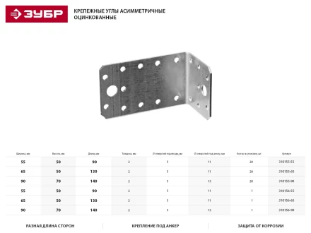 Крепежный уголок ЗУБР &quot;МАСТЕР&quot; асимметричный, 90х70х140мм, 1шт 310156-90 купить в Уфе