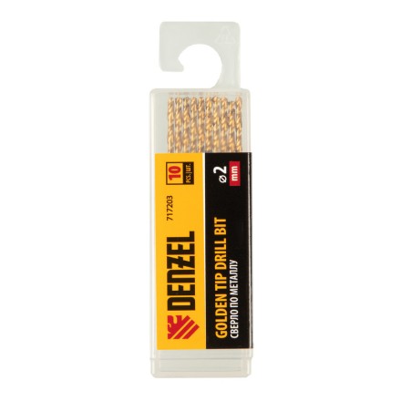 Сверло по металлу, 2 мм, HSS-Tin, Golden Tip, 10 шт. Denzel 717203 купить в Уфе