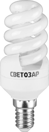 Энергосберегающая лампа СВЕТОЗАР &quot;КОМПАКТ&quot; спираль,цоколь E14(миньон),Т2,теплый белый свет(2700 К), 10000час, 9Вт(45) 44351-09_z01 купить в Уфе