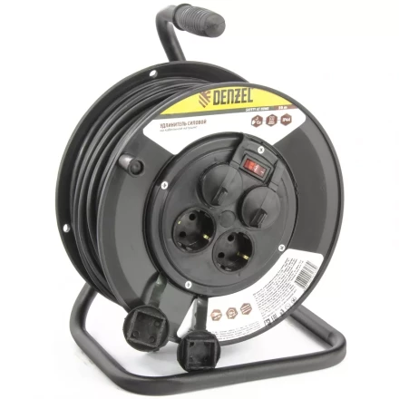 Удлинитель силовой на кабельной катушке 50м 4 розетки с крышкой IP44 16А серия УХз16 DENZEL 95908 купить в Уфе