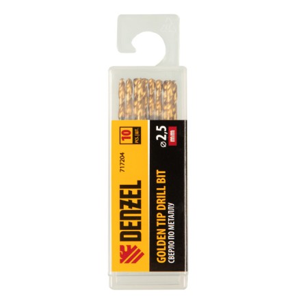Сверло по металлу, 2,5 мм, HSS-Tin, Golden Tip, 10 шт. Denzel 717204 купить в Уфе