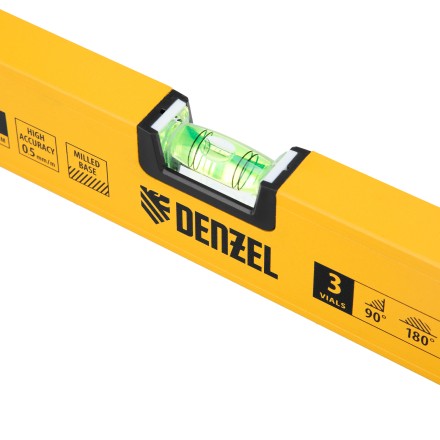 Уровень алюминиевый Denzel 33691, магнит, фрезерованный, 3 глазка (1 зеркал.), 0,5 мм/м, 600 мм купить в Уфе