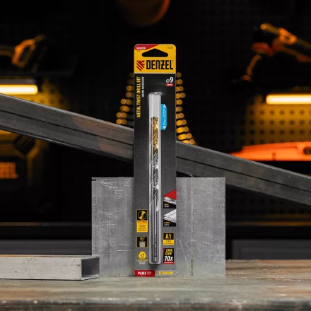 Сверло спиральное по металлу Denzel, 9 х 175 мм, Р6М5, Golden Tip, удлиненное 718262 купить в Уфе