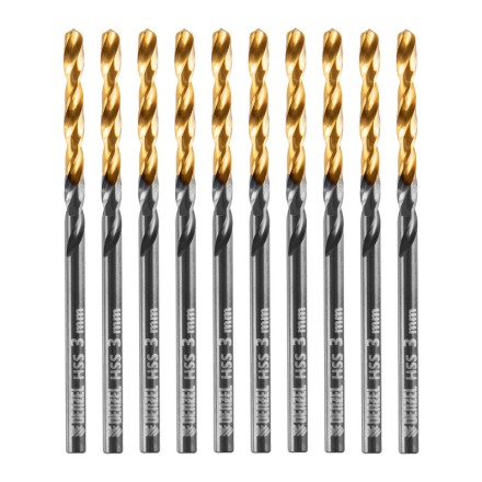 Сверло по металлу, 3 мм, HSS-Tin, Golden Tip, 10 шт. Denzel 717205 купить в Уфе
