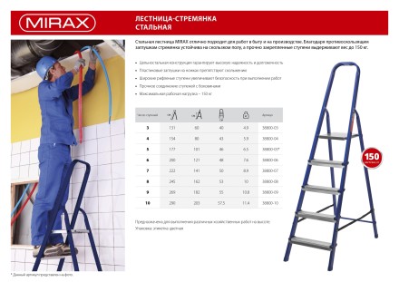 Лестница-стремянка стальная, 4 ступени, 80 см, MIRAX 38800-04 купить в Уфе