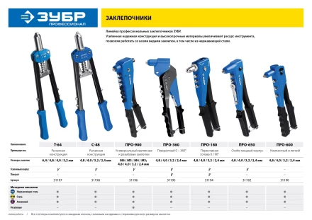 Поворотные заклепочники 90-180 ЗУБР ПРО-180 серия ПРОФЕССИОНАЛ купить в Уфе