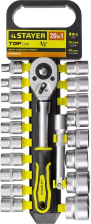 Набор STAYER &quot;STANDARD&quot;: Торцовые головки (1/2&quot;) на пластиковом рельсе, трещотка, удлинитель, 8-32мм, 20 предметов 27750-H20 купить в Уфе