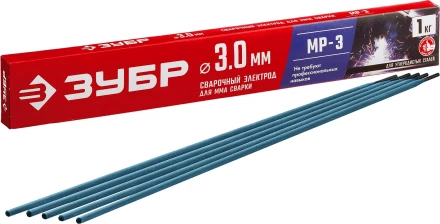 ЗУБР Д 3.0 х 350 мм, 1 кг в коробке, МР-3 рутиловый, электрод сварочный (40011-3.0) купить в Уфе