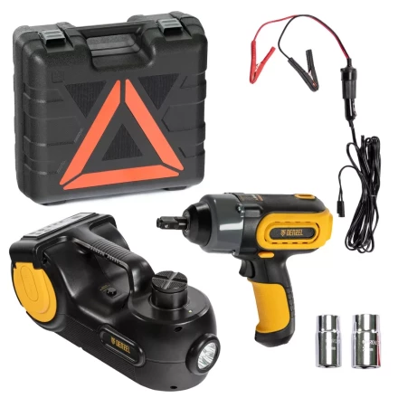 Домкрат электрогидравлический «3 в 1» (1,5 т), 12В, с гайковертом электрическим, в наборе  Denzel 51190 купить в Уфе