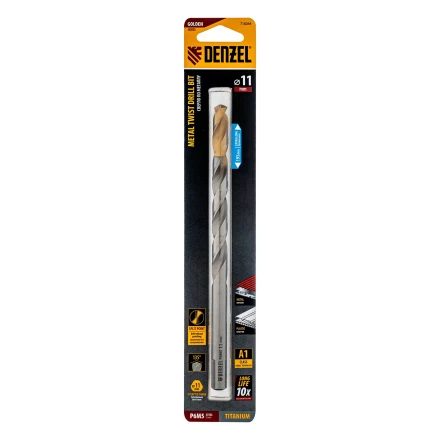 Сверло спиральное по металлу Denzel, 11 х 195 мм, Р6М5, Golden Tip, удлиненное 718264 купить в Уфе