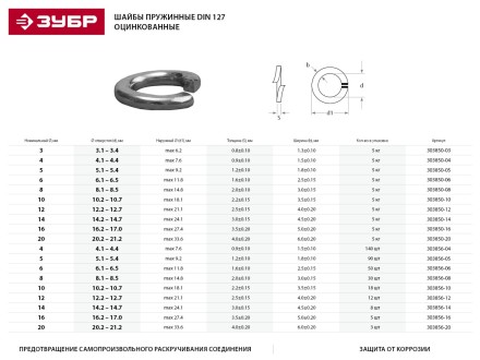 Шайба ЗУБР &quot;МАСТЕР&quot; пружинная DIN 127, оцинкованная, 6мм, 5кг 303850-06 купить в Уфе