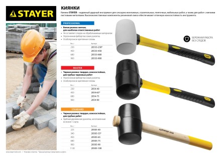 Киянка STAYER &quot;PROFI&quot; резиновая БЕЛАЯ, с фиберглассовой ручкой, 230г 20533-230 купить в Уфе
