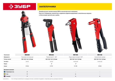 Поворотные заклепочники 90-180 ЗУБР МХ180 серия МАСТЕР купить в Уфе